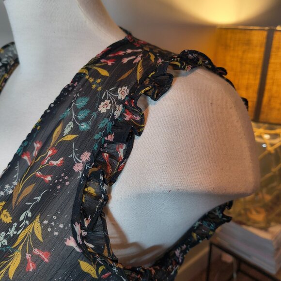 ZARA DARK PRINTED FLORAL TOP BLOUSE - Picture 3 of 7